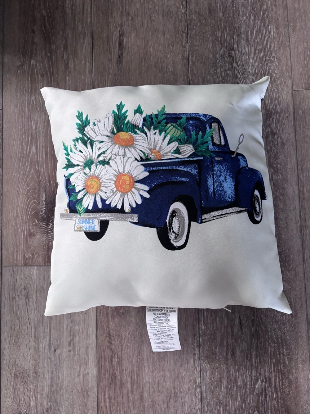 Blue Floral Truck Decorative Throw Pillow